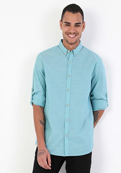 Afficher les détails de Chemise À Manches Longues Vert Regular Fit   Homme