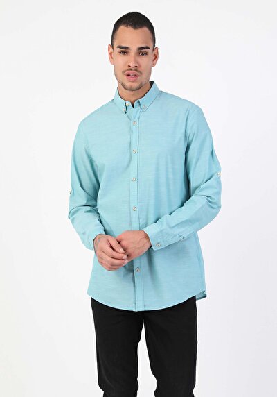 Afficher les détails de Chemise À Manches Longues Vert Regular Fit   Homme