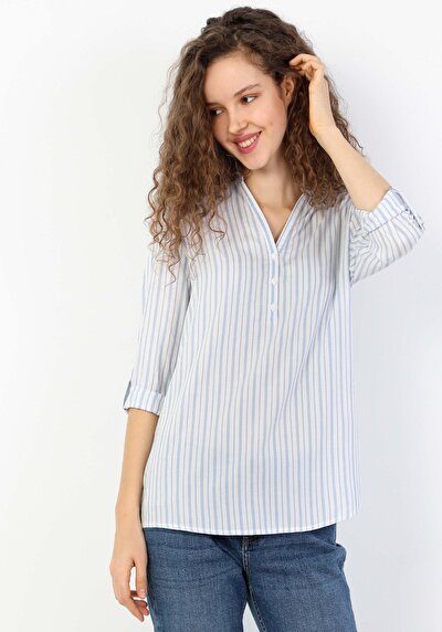 Image de Chemisier À Manches Longues Bleu Regular Fit Femme