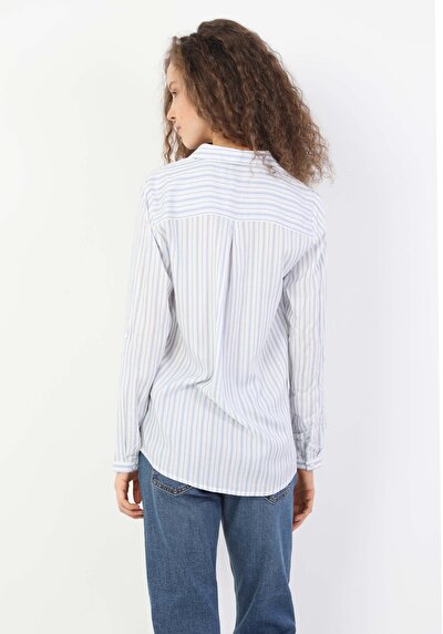 Image de Chemisier À Manches Longues Bleu Regular Fit Femme