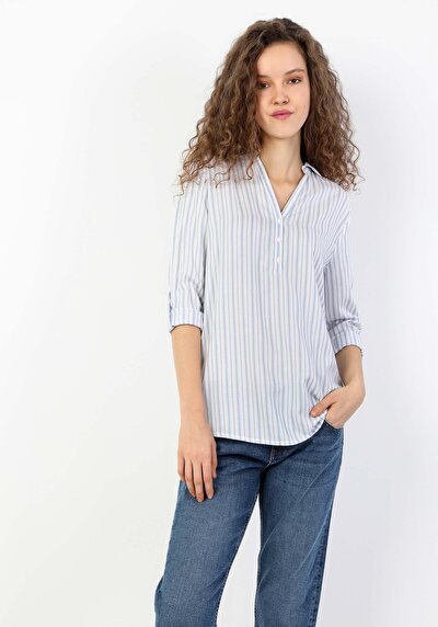 Image de Chemisier À Manches Longues Bleu Regular Fit Femme