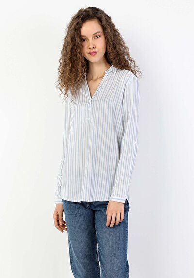Image de Chemisier À Manches Longues Bleu Regular Fit Femme