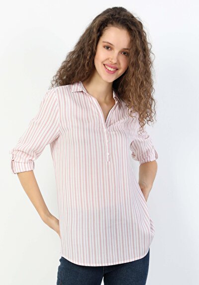 Image de Chemisier À Manches Longues Rose Regular Fit Femme