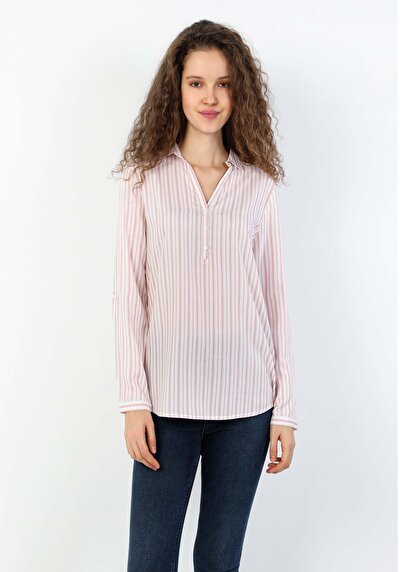 Image de Chemisier À Manches Longues Rose Regular Fit Femme