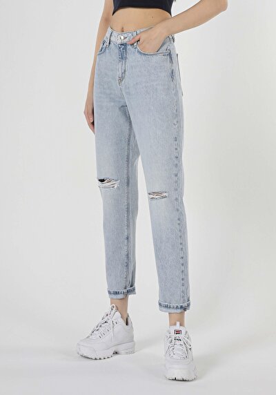 Image de 893 Julia Pantalon Bleu Tapered Leg  En  Boyfriend Fit Femme
