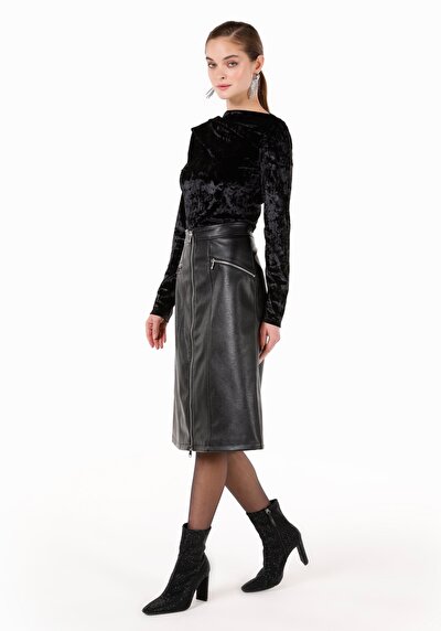 Image de Jupe Noir Midi Droit Pu Mdi Femme