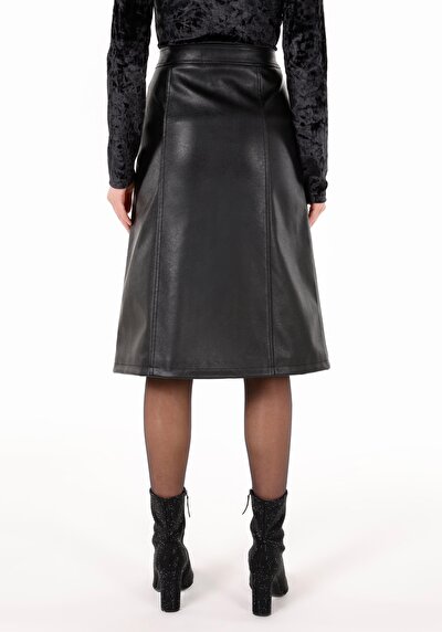 Image de Jupe Noir Midi Droit Pu Mdi Femme