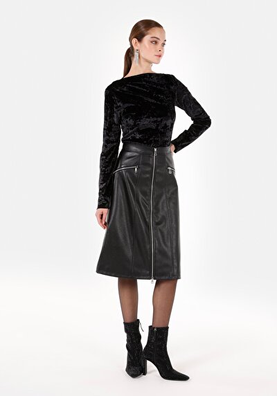 Image de Jupe Noir Midi Droit Pu Mdi Femme