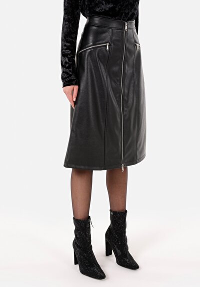 Image de Jupe Noir Midi Droit Pu Mdi Femme
