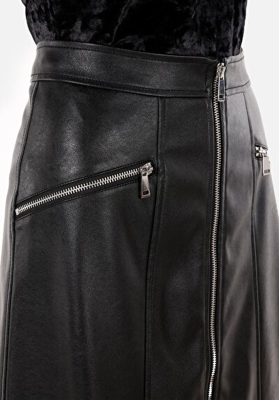 Afficher les détails de Jupe Noir Midi Droit Pu Mdi Femme