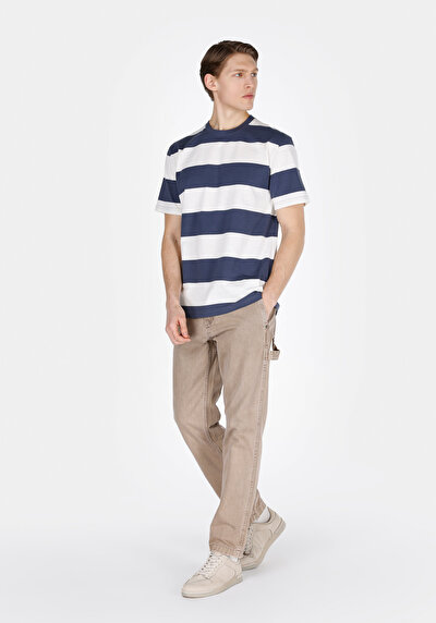 Image de T-shirt À Manches Courtes Marine Comfort Fit Rayé Homme