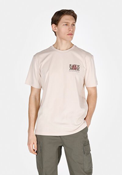 Image de T-shirt À Manches Courtes Beige Comfort Fit Droit Homme