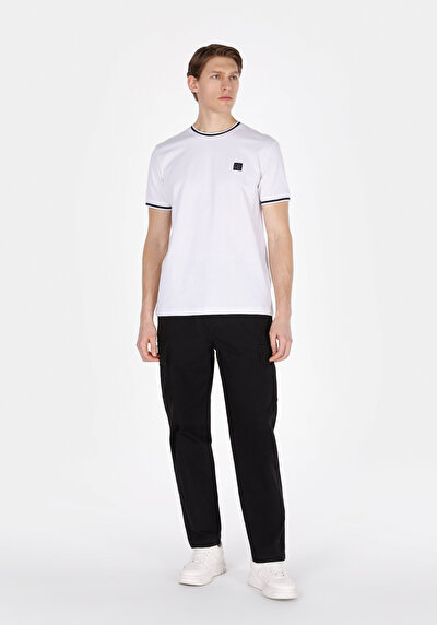Image de Pantalon Noir Düz Paça Medium Rise En Gabardine Regular Fit Homme