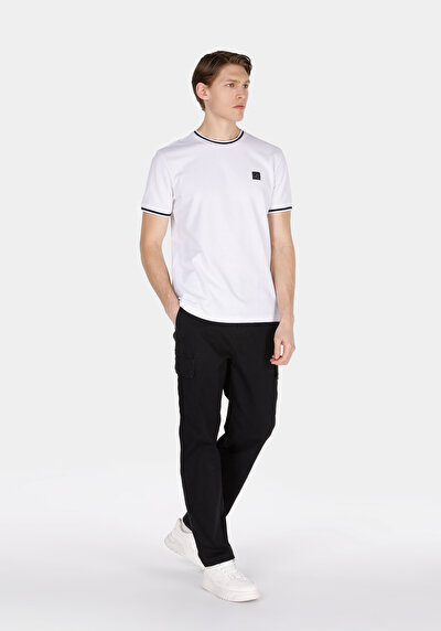 Image de Pantalon Noir Düz Paça Medium Rise En Gabardine Regular Fit Homme