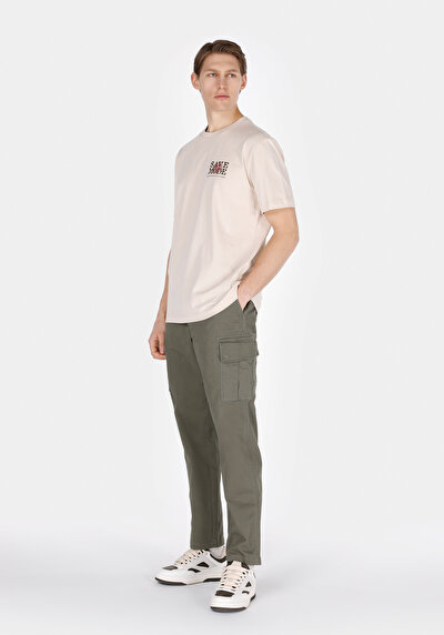 Image de Pantalon Vert Düz Paça Medium Rise En Gabardine Regular Fit Homme