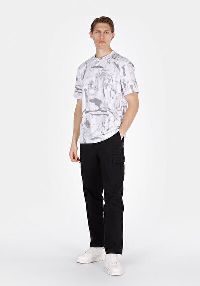 Afficher les détails de T-shirt À Manches Courtes Blanc Comfort Fit Imprimé Homme
