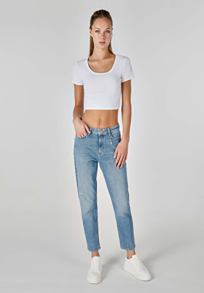 Image de 896  Maria Pantalon Bleu   En  Mom Fit Femme