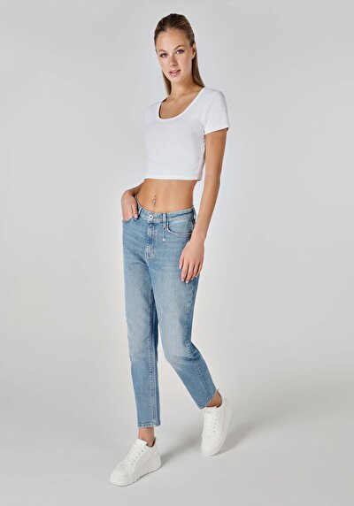 Image de 896 Maria Pantalon Bleu En Mom Fit Femme