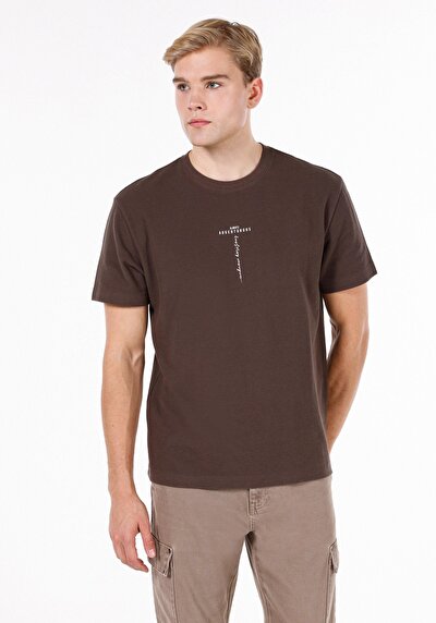 Image de T-shirt À Manches Courtes Marron Comfort Fit Droit Homme