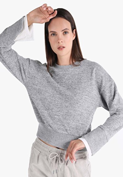 Image de T-shirt À Manches Longues Gris Slim Fit  Femme