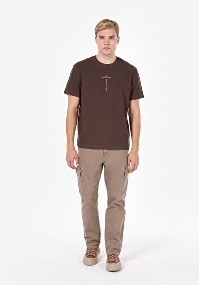 Image de T-shirt À Manches Courtes Marron Comfort Fit Droit Homme
