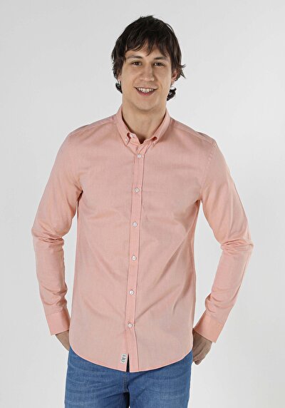 Afficher les détails de Chemise À Manches Longues Saumon Slim Fit   Homme