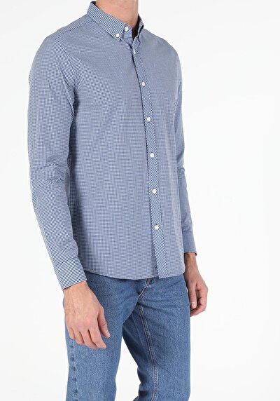 Image de Chemise À Manches Longues Bleu Slim Fit Homme