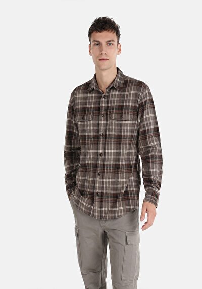 Afficher les détails de Chemise À Manches Longues Marron    Homme