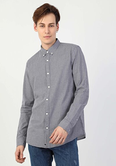 Image de Chemise À Manches Longues Marine Slim Fit   Homme