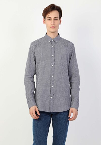 Image de Chemise À Manches Longues Marine Slim Fit   Homme