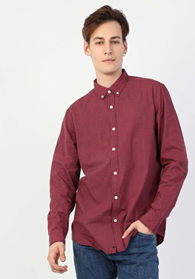 Image de Chemise À Manches Longues Rouge Slim Fit Homme