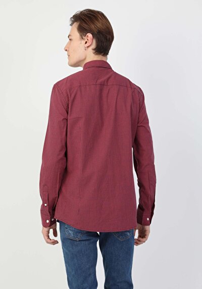 Image de Chemise À Manches Longues Rouge Slim Fit Homme