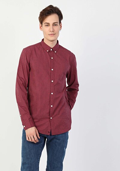 Image de Chemise À Manches Longues Rouge Slim Fit   Homme