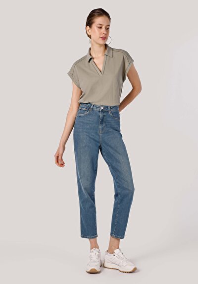 Image de 896 Maria Pantalon Bleu En Mom Fit Femme