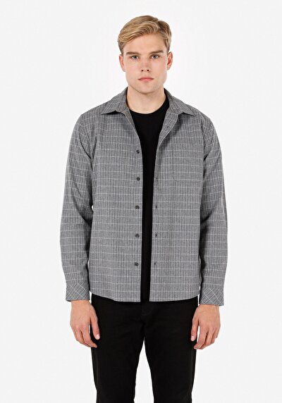 Image de Chemise À Manches Longues Gris Regular Fit Rayé Flanelle Homme