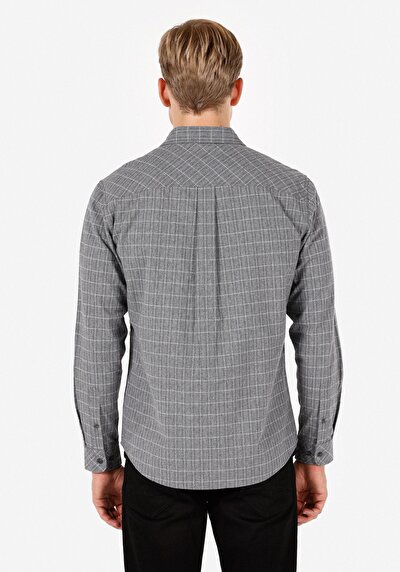 Image de Chemise À Manches Longues Gris Regular Fit Rayé Flanelle Homme