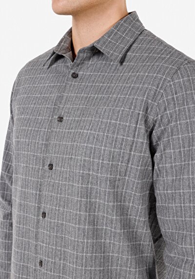 Image de Chemise À Manches Longues Gris Regular Fit Rayé Flanelle Homme
