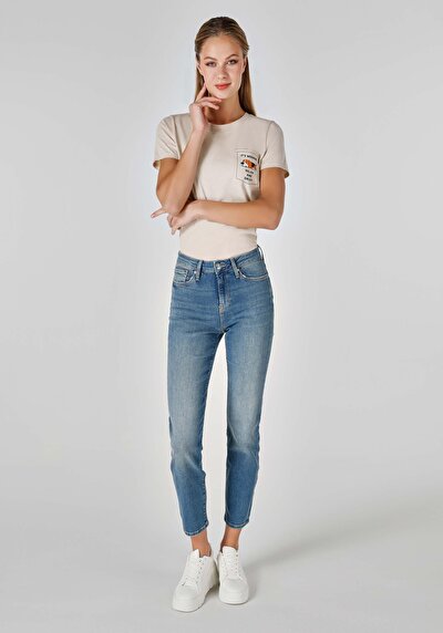 Image de 703 Carla Pantalon Bleu   En  Slim Fit Femme