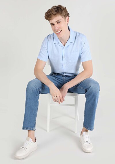 Image de 045 David Pantalon Bleu Straight Leg Medium Rise En  Regular Fit Homme