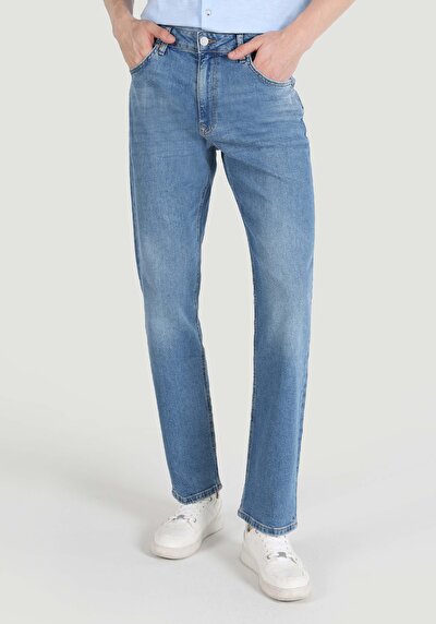 Image de 045 David Pantalon Bleu Straight Leg Medium Rise En  Regular Fit Homme