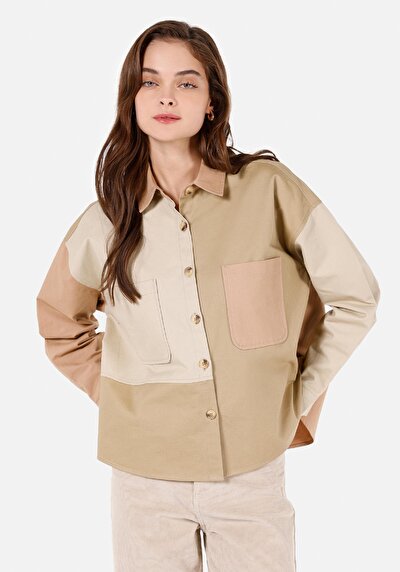 Image de Chemise À Manches Longues Vert Regular Fit Droit Gabardine Femme