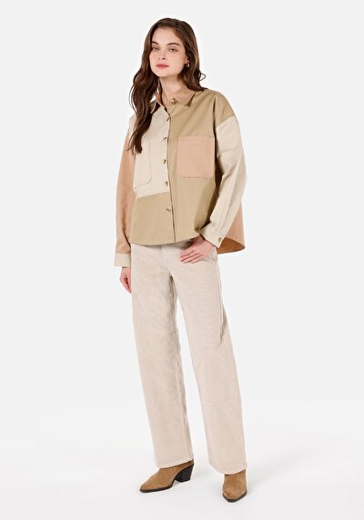 Image de Chemise À Manches Longues Vert Regular Fit Droit Gabardine Femme