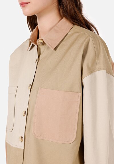 Image de Chemise À Manches Longues Vert Regular Fit Droit Gabardine Femme