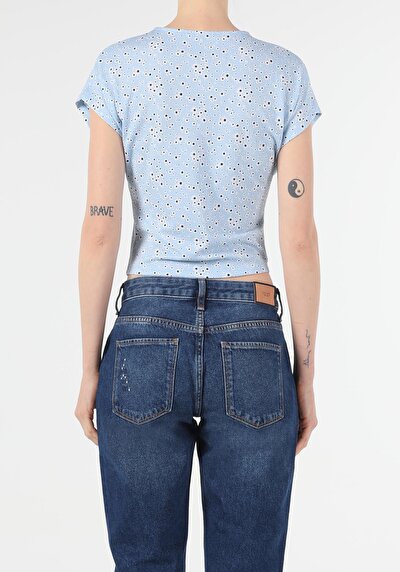 Image de T-shirt À Manches Courtes Bleu Slim Fit  Femme