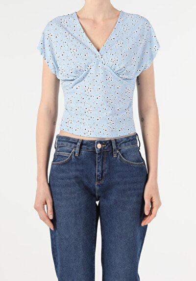 Image de T-shirt À Manches Courtes Bleu Slim Fit  Femme