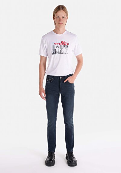 Afficher les détails de 041 Danny Pantalon Bleu Foncé Slim Leg Low Rise En  Slim Fit Homme