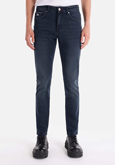 Afficher les détails de 041 Danny Pantalon Bleu Foncé Slim Leg Low Rise En  Slim Fit Homme