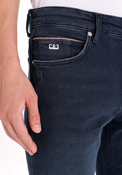 Afficher les détails de 041 Danny Pantalon Bleu Foncé Slim Leg Low Rise En  Slim Fit Homme