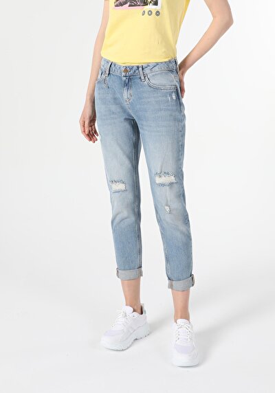 Image de 893 Julia Pantalon Bleu Tapered Leg En Boyfriend Fit Femme