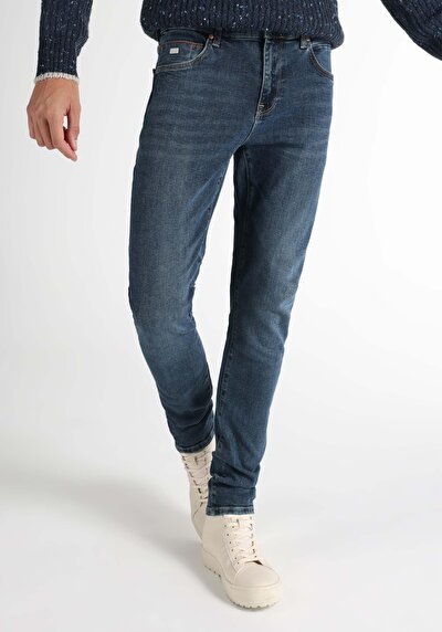 Image de 041 Danny Pantalon Bleu Foncé Slim Leg Low Rise En  Slim Fit Homme